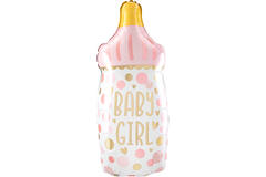 Foil Balloon - XL Shape - Baby Bottle "BABY GIRL" - Pink